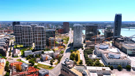 bratislava modern skyline view. aerial view showcasing bratislava's contemporary architecture and urban landscape on a clear, sunny day in europe