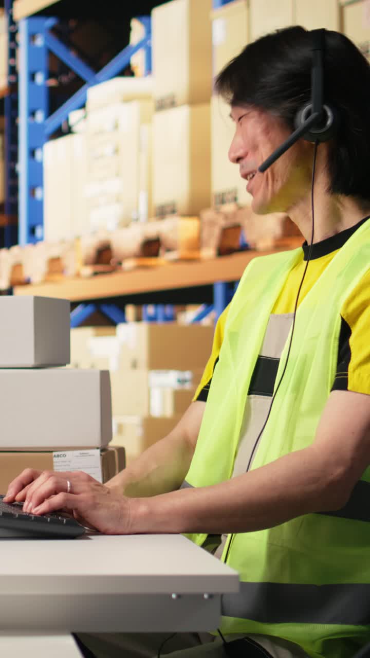 Vertical Video E-commerce support clerk responding to problems like lost parcels