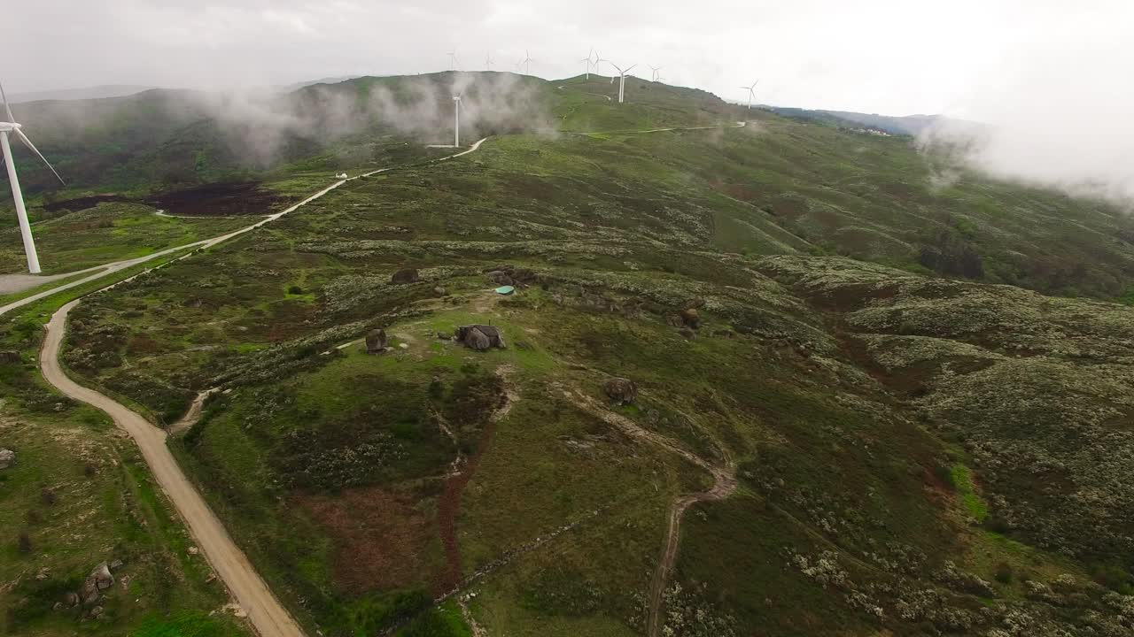 turbina eólica, parque eólico vista desde el aire