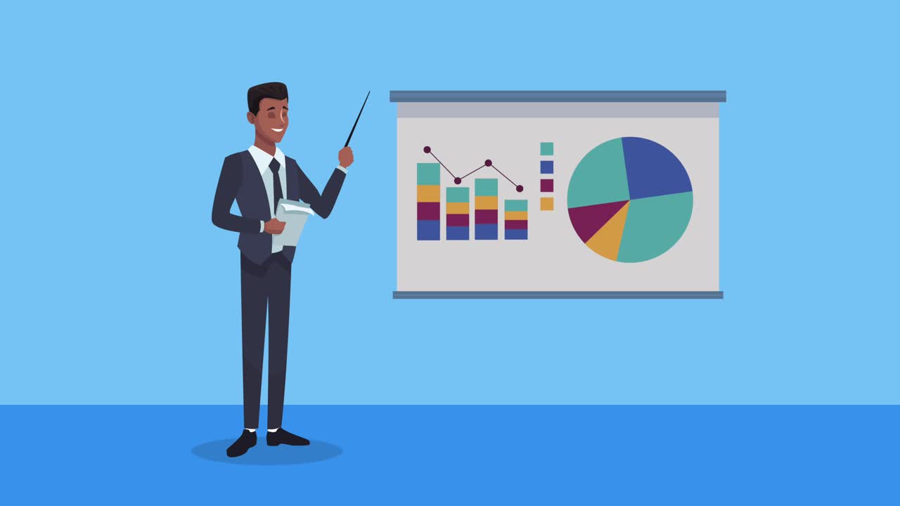 elegant afro businessman with statistics presentation