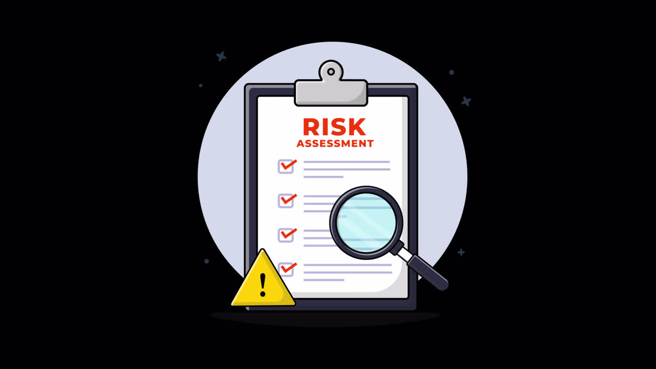 Büyüteç ve Uyarı İşaretli Animasyonlu Risk Değerlendirme Kontrol Listesi