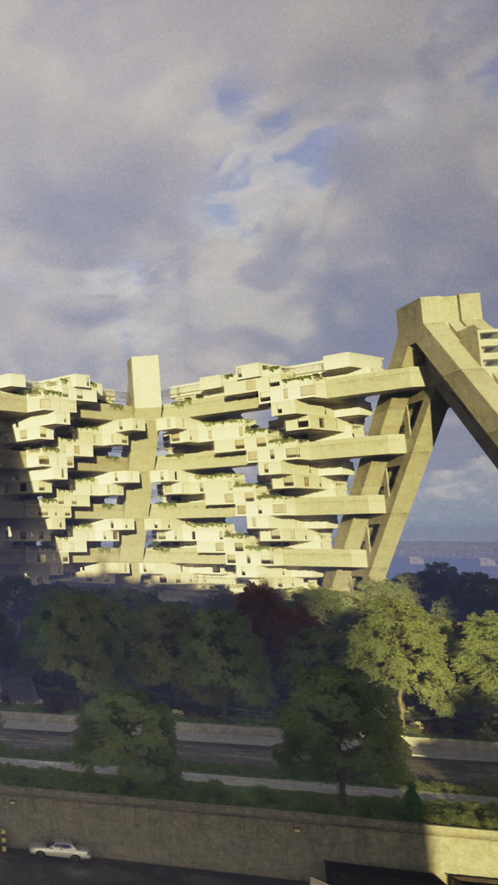 Modern building design stands out in urban landscape during daylight