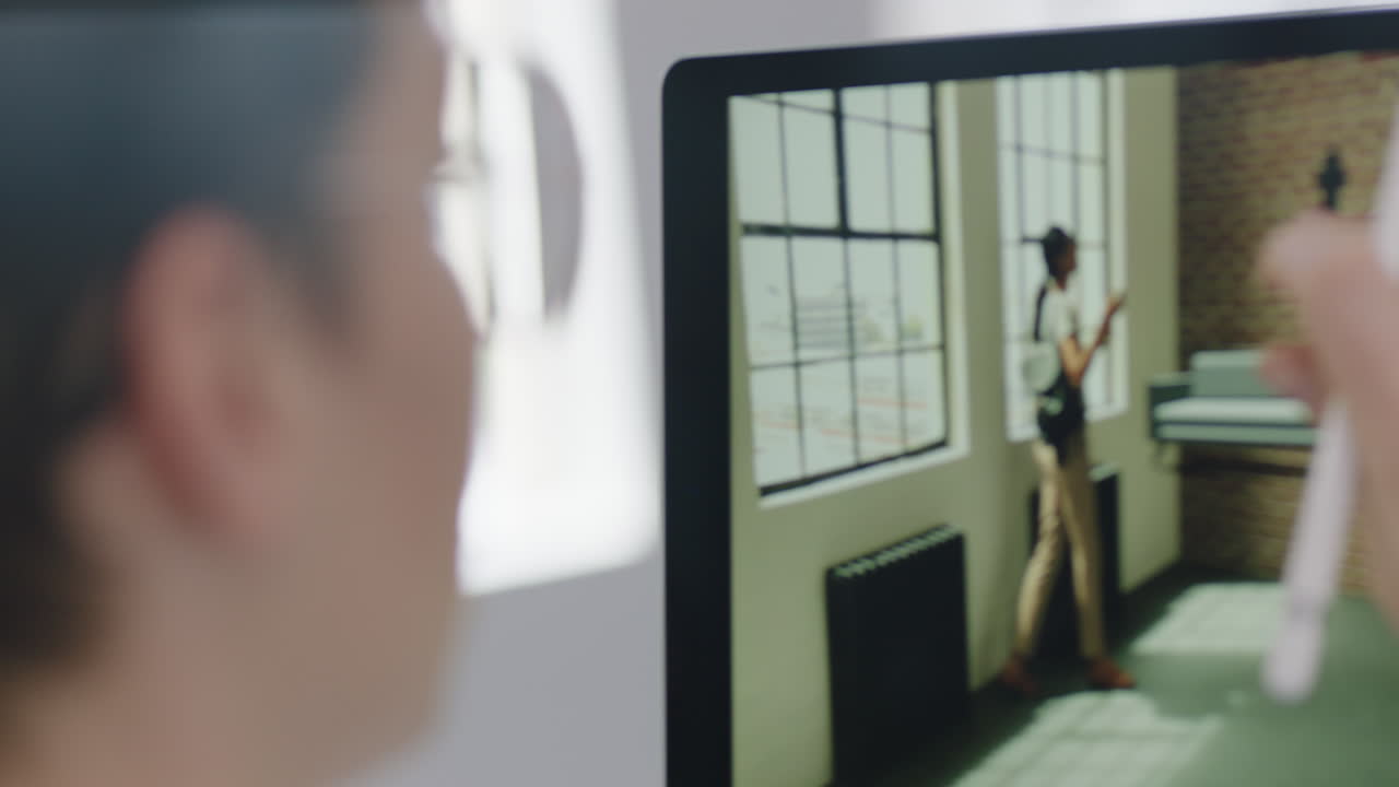 caucasian business woman interior designers using tablet computer 3d design software planning office workplace layout on screen enjoying innovative technology friends plan future apartment close up