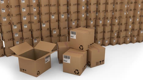 animación de cajas de cartón múltiples y apiladas