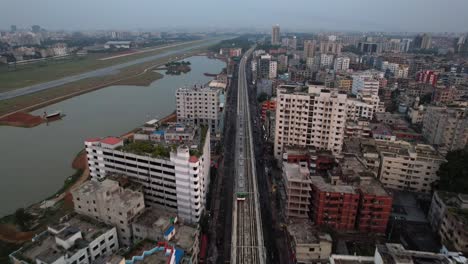 aerial view of the metro rail trains of dhaka city