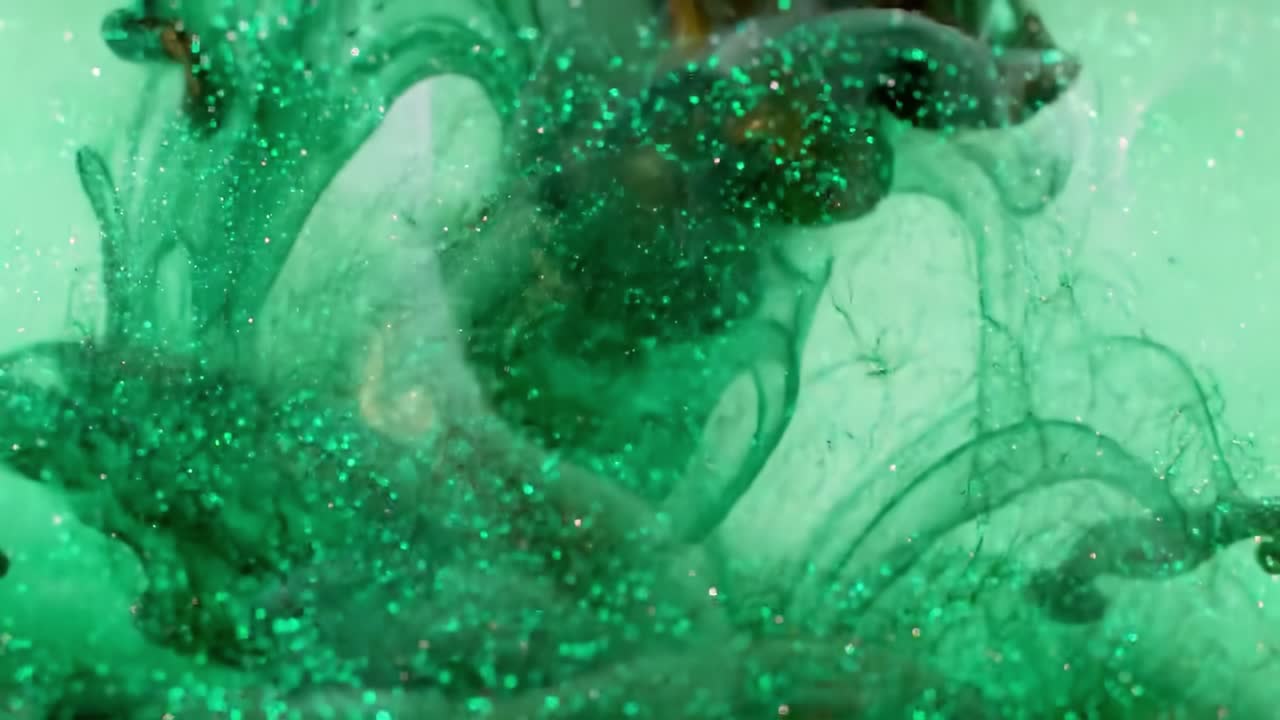 Emerald Green Ink and Glitter Abstract Art