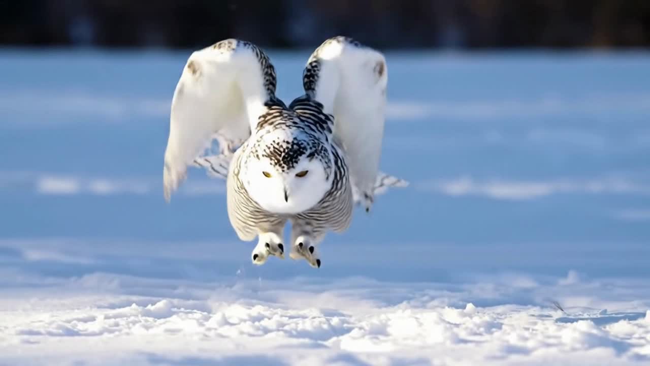 Majestic Snowy Owl with Wings Spread Landing on a Snow-Covered Field