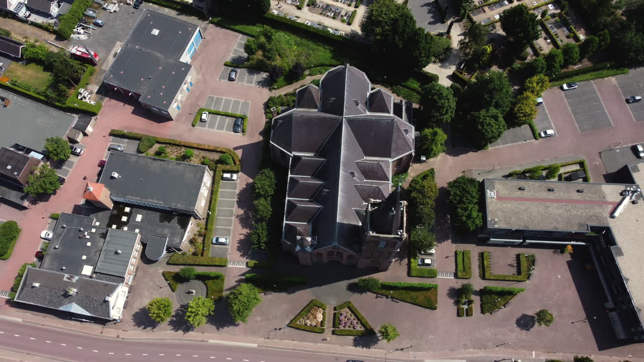 Aerial View of a Church in a Dutch Town