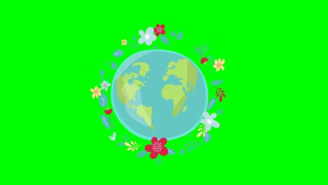 motion graphic flat animation footage. world environment day. ecology friendly. earth globe with leaves. concept of energy saving, ecology. green screen.