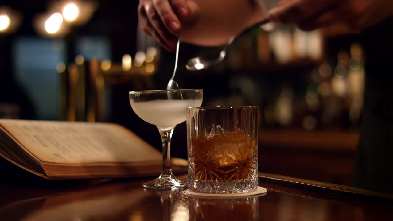 Bartender mixing cocktails at a bar