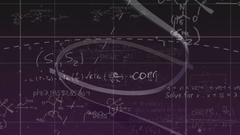 overlaying mathematical equations and formulas on abstract purple animation background