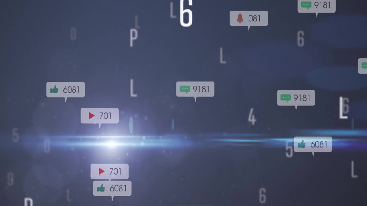 어두운 배경에서 소셜 미디어 데이터 처리의 애니메이션