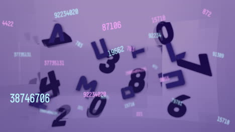 la animación digital muestra números y letras cambiantes en un fondo púrpura para la educación.