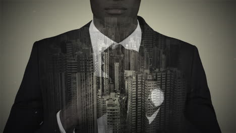 double exposure of businessman with cityscape