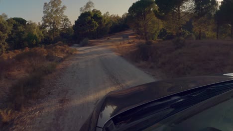 Vista-Lateral-Frontal-Del-Coche-Que-Atraviesa-Una-Carretera-Rural