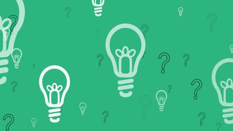 Animation-of-lightbulb-icons-over-question-marks-on-green-background