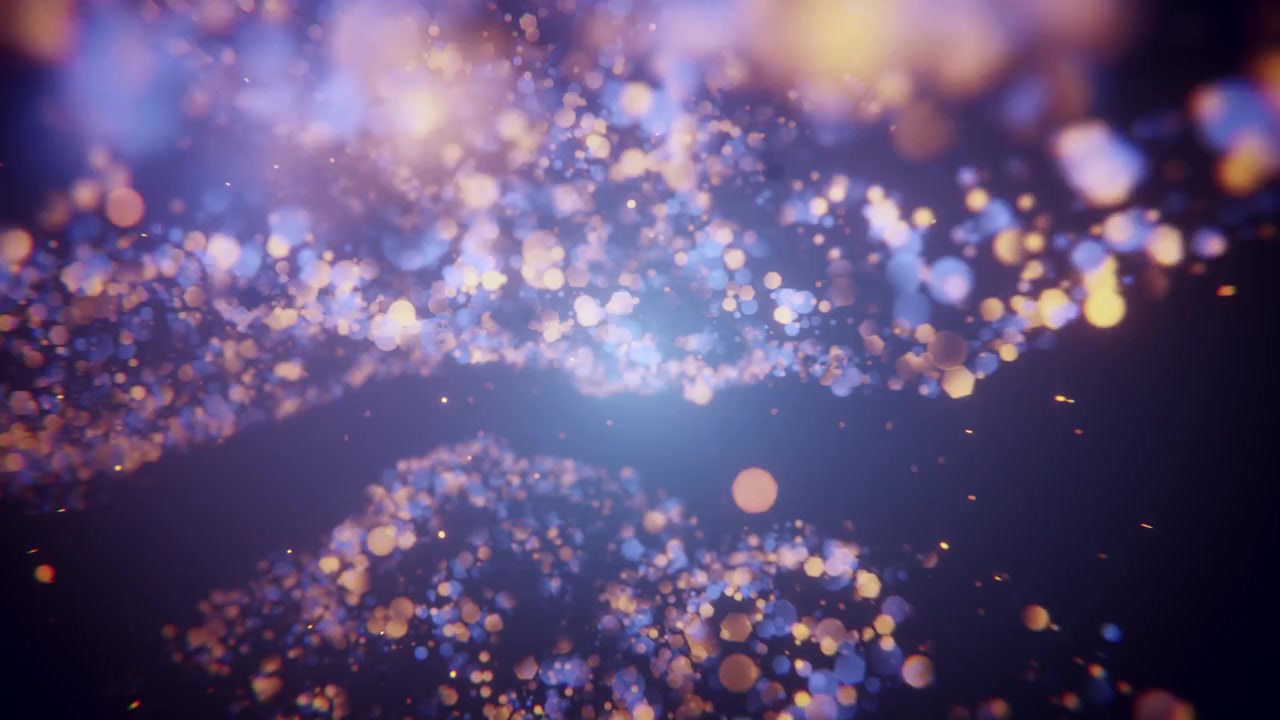 Sfondo animato astratto con particelle dorate e blu fluttuanti