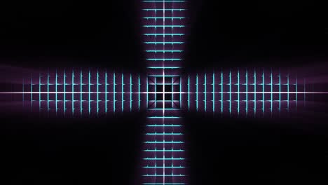 Pulsating blue waves forming cross as moving up, 3d cgi rendered graphic animation