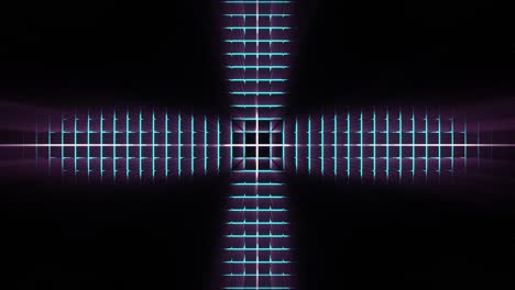 pulsating blue waves forming cross as moving up, 3d cgi rendered graphic animation