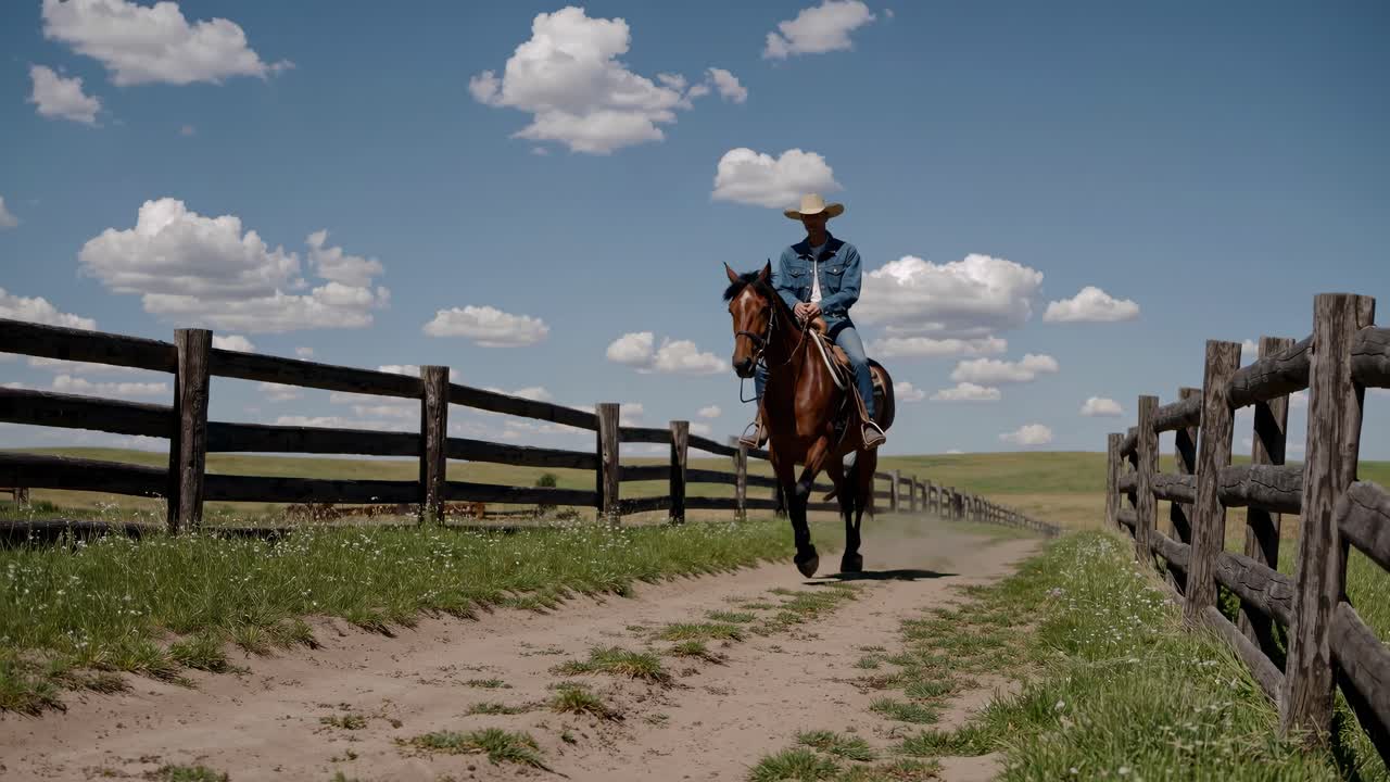 Cowboy Riding a Horse on a Trail