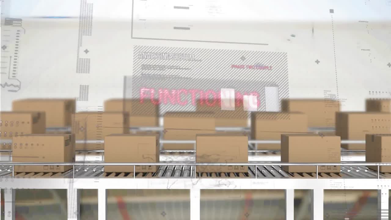 상자를 가진 컨베이어 벨트 위에서 통계 처리의 애니메이션