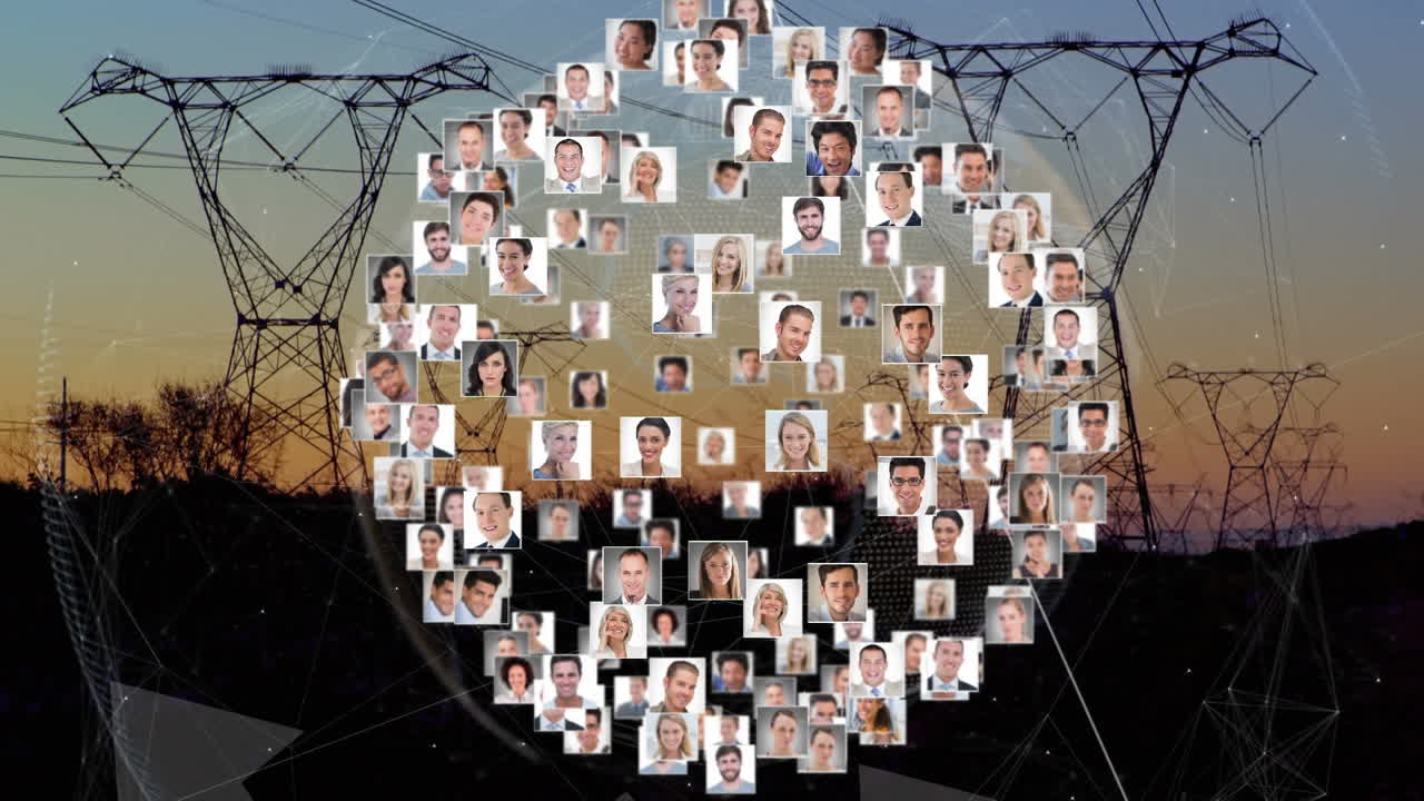 풍경 위에서 회전하는 사람들의 사진의 전 세계와 화살표의 애니메이션