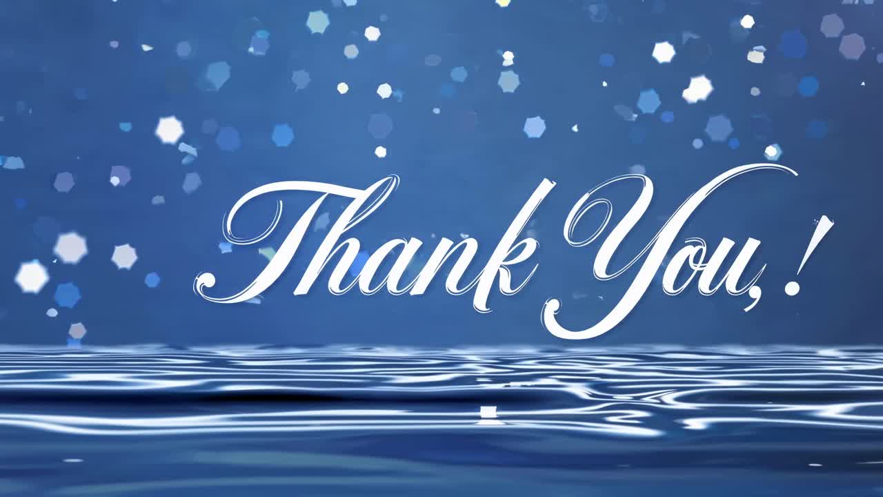 Elegant thank you video with a low-angle view of shimmering water and bokeh lights
