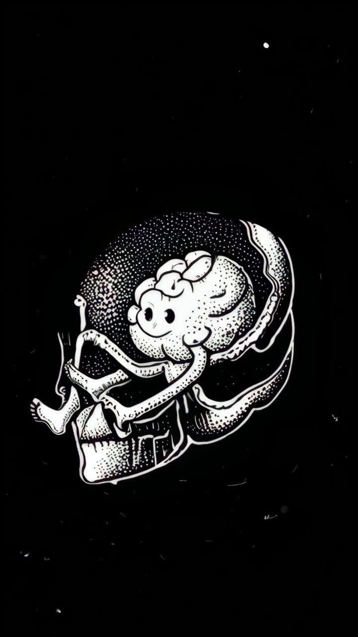 Cartoon Brain Inside a Skull Illustration