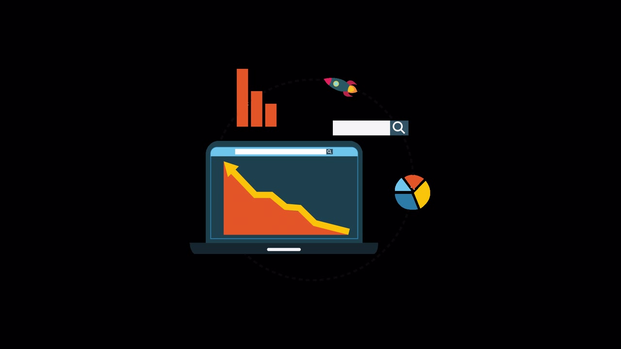 Animated Data Analysis and Business Growth Concept on Laptop