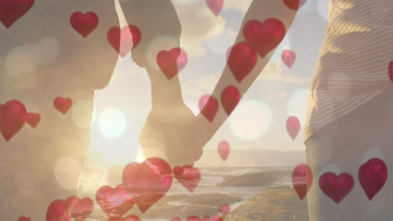 손을 잡고 있는 커플의 절단된 손의 디지털 복합