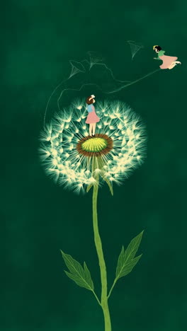 whimsical girls with a giant dandelion