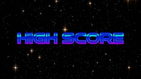 animation of high score text over snow and stars on black background