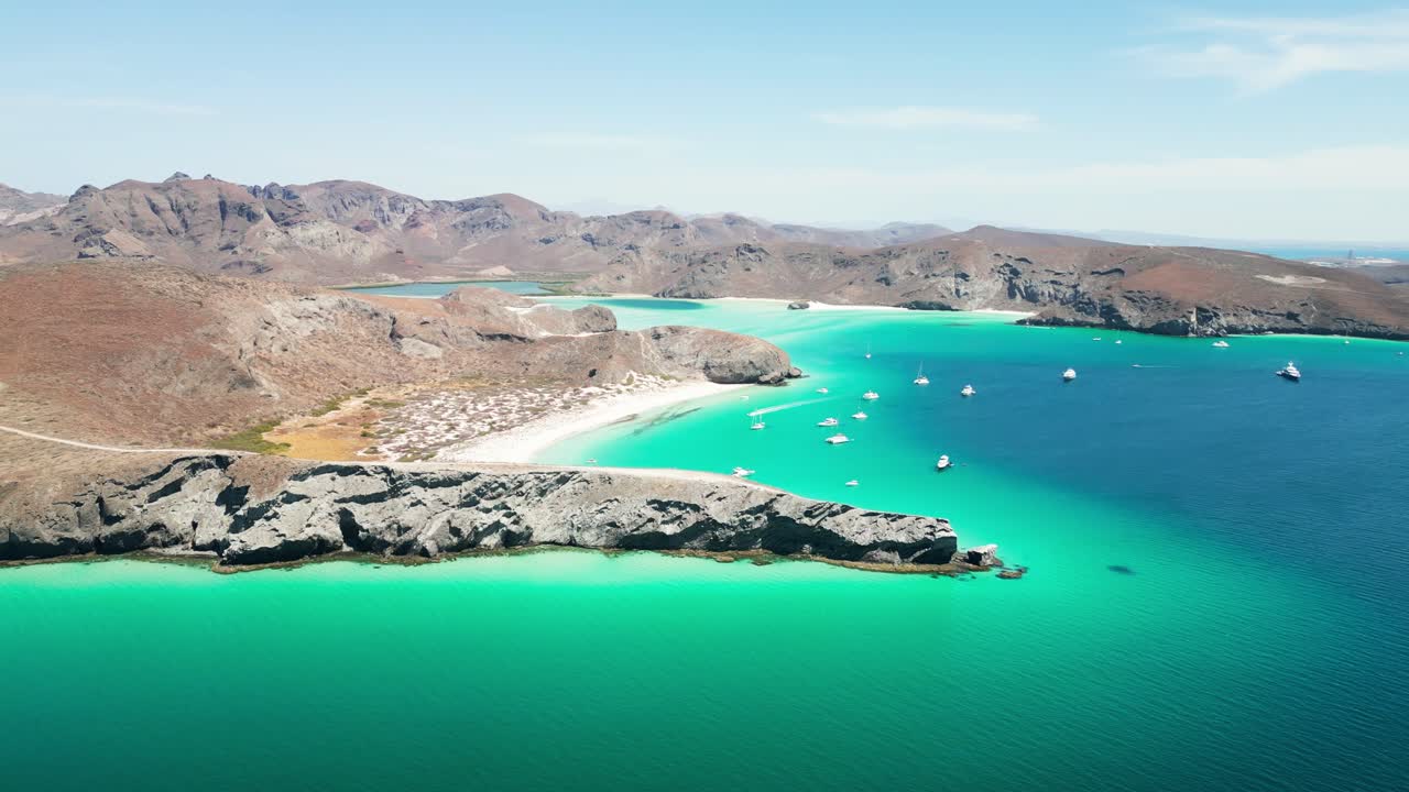 Tecolandra, la paz, mexico showing turquoise waters and rugged coastline, aerial view