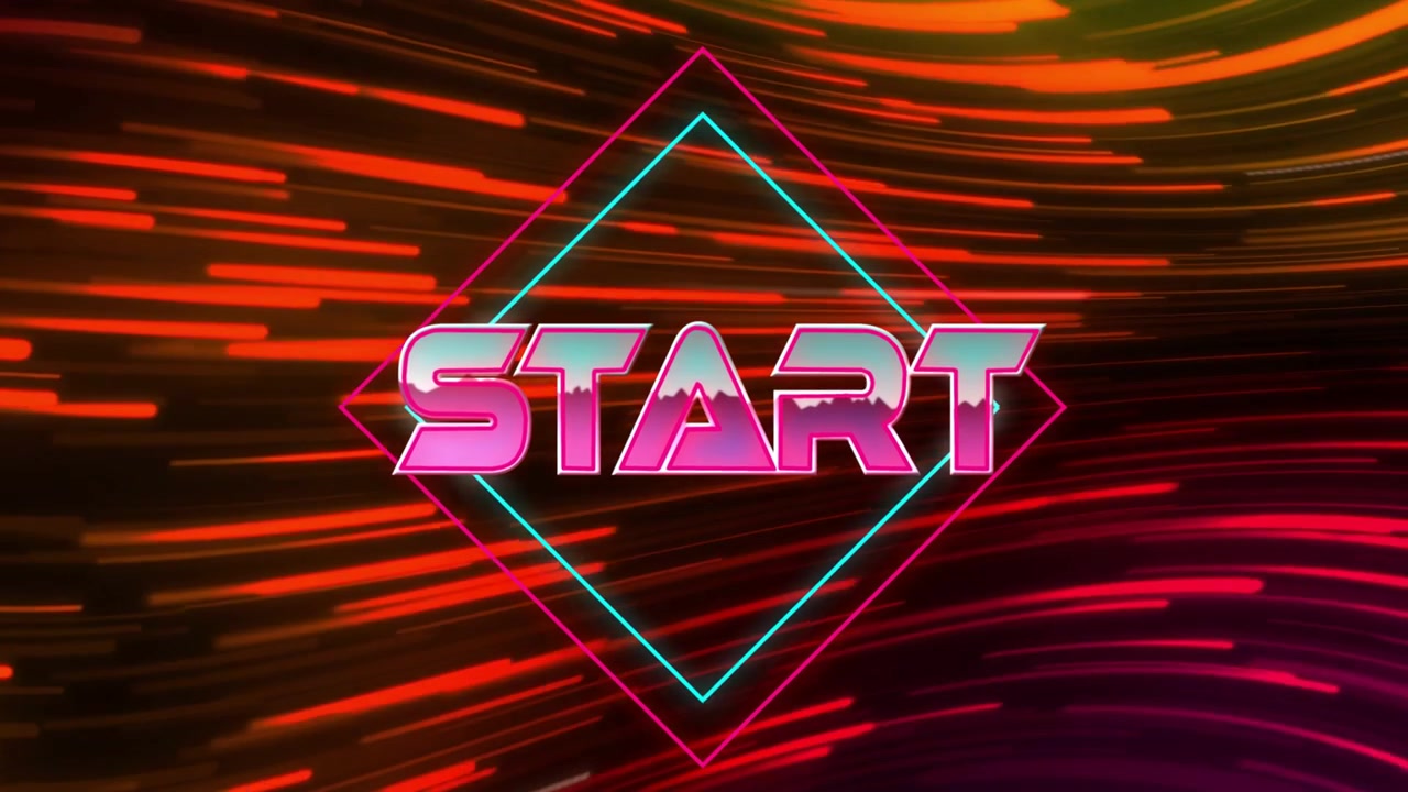 Neon START logo starting as wireframe, drawing diamond and sweeping trails for tech title reveal