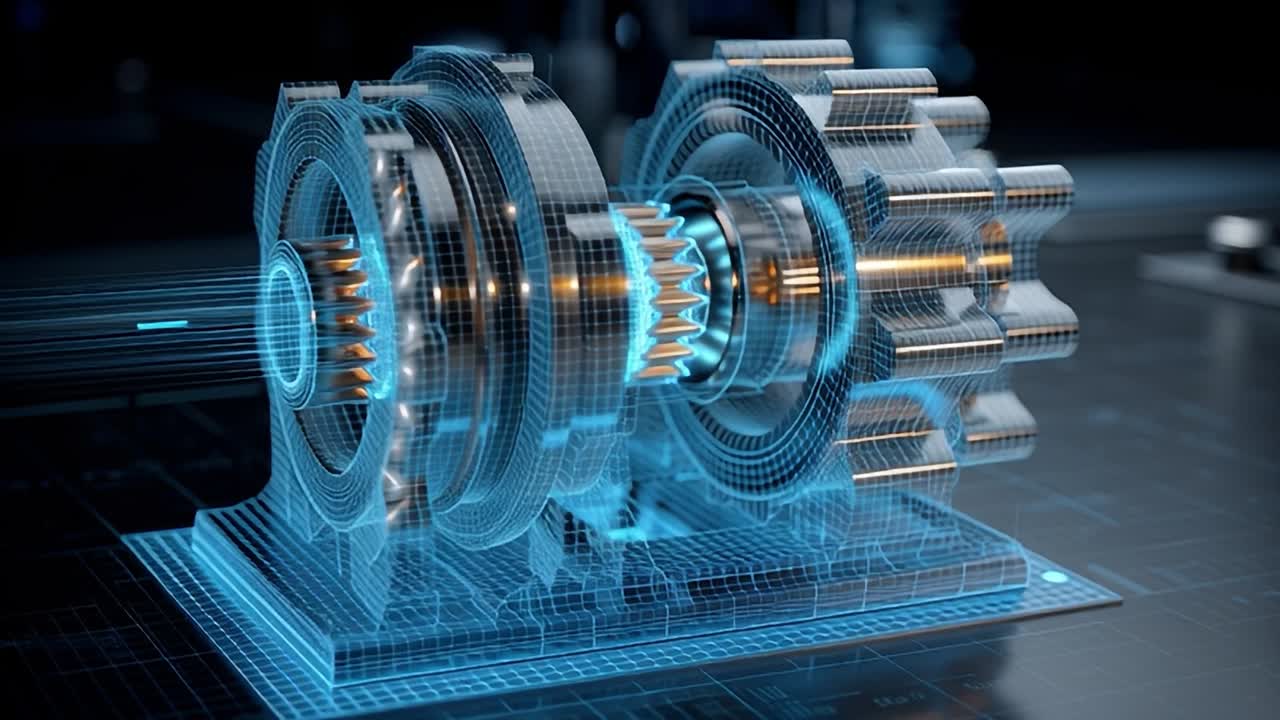Detailed representation of a digital gear system in a futuristic design