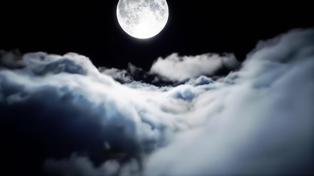 Full Moon Over a Cloudy Night Sky
