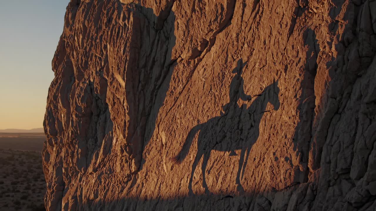 Cowboy Shadow on Mountain at Sunset