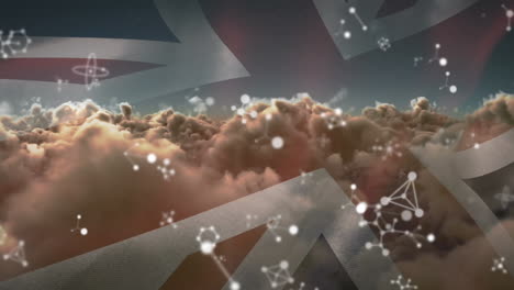 animation of rotating chemical formulas over union jack flag