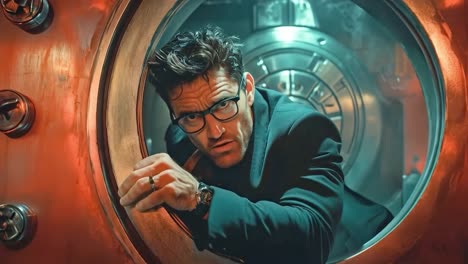 man in glasses and suit in vault