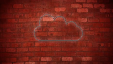 Animation-of-glowing-neon-cloud-icon-on-brick-wall