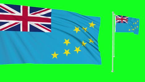 green screen tuvalu two flags waving in the wind tuvaluan flagpole animation 4k 3d chroma key