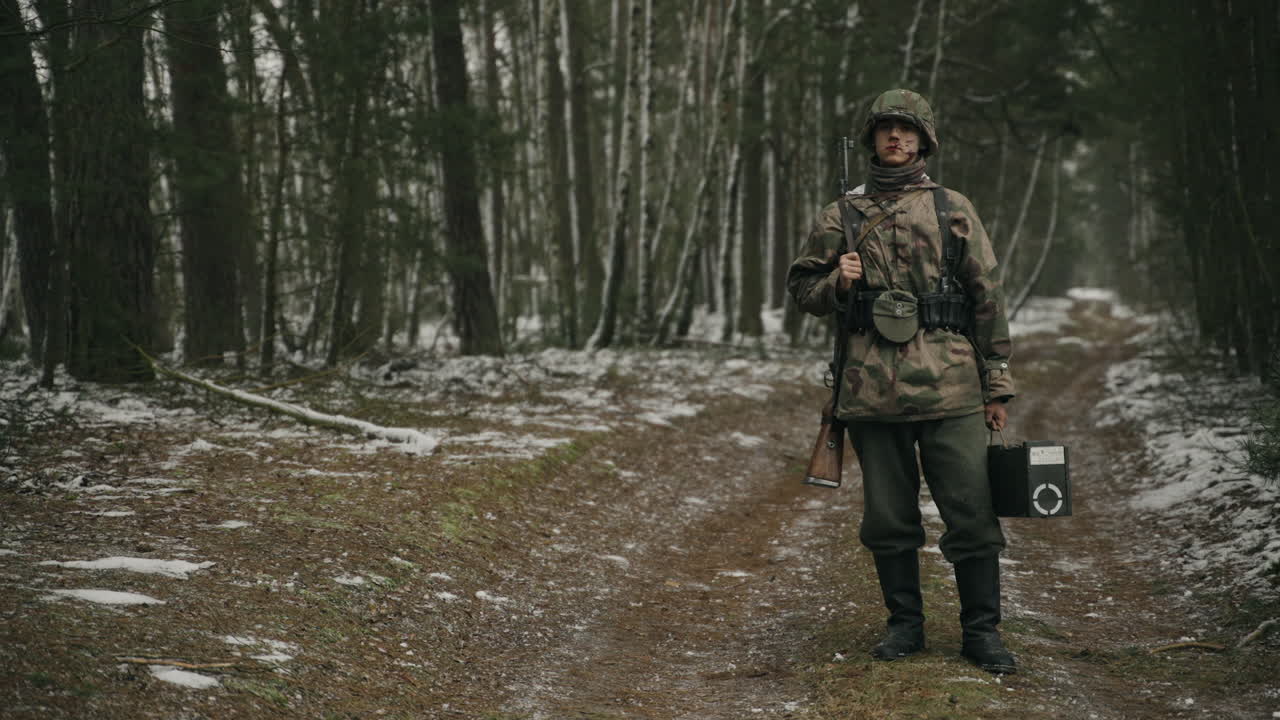 World War II Soldier in Winter Forest