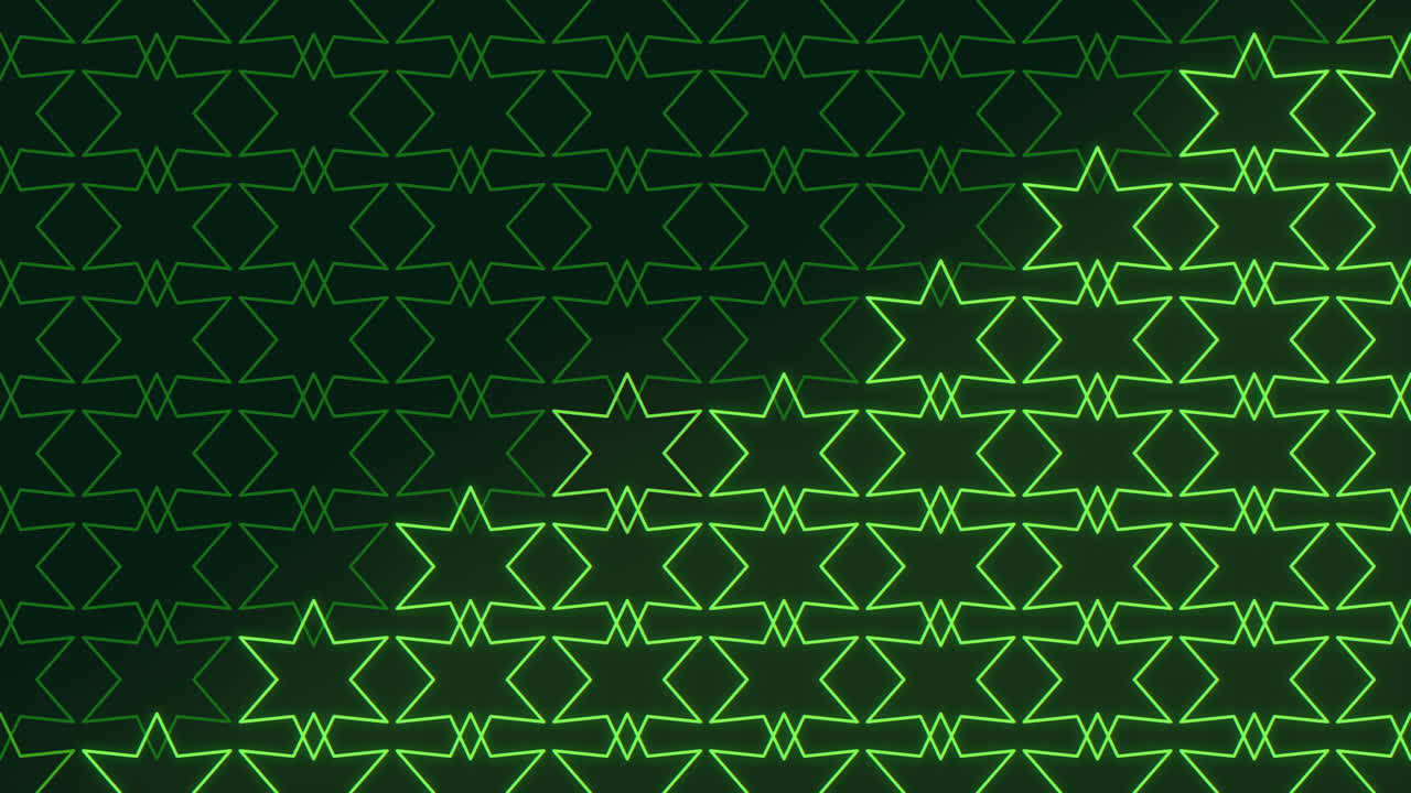 어두운 배경에 녹색 삼각형의 대칭 반복 패턴