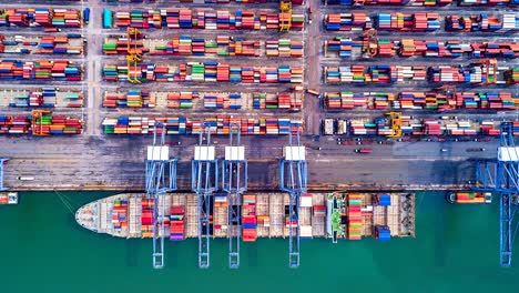 4k.time lapse top view industrial port with container port where is a part of shipping