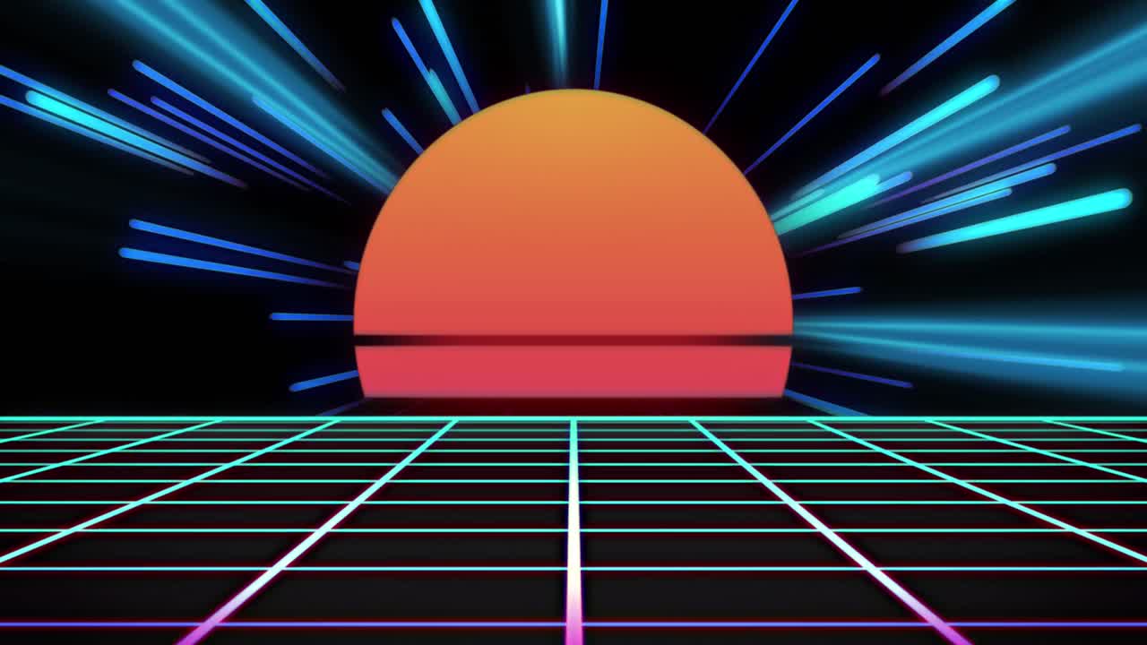 animación de sol naranja y metaverso sobre rastros de luz de transferencia de datos