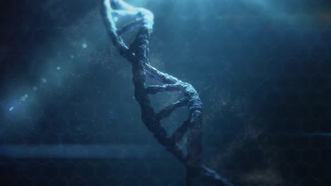 animation of dna structure spinning over molecular structures against blue background