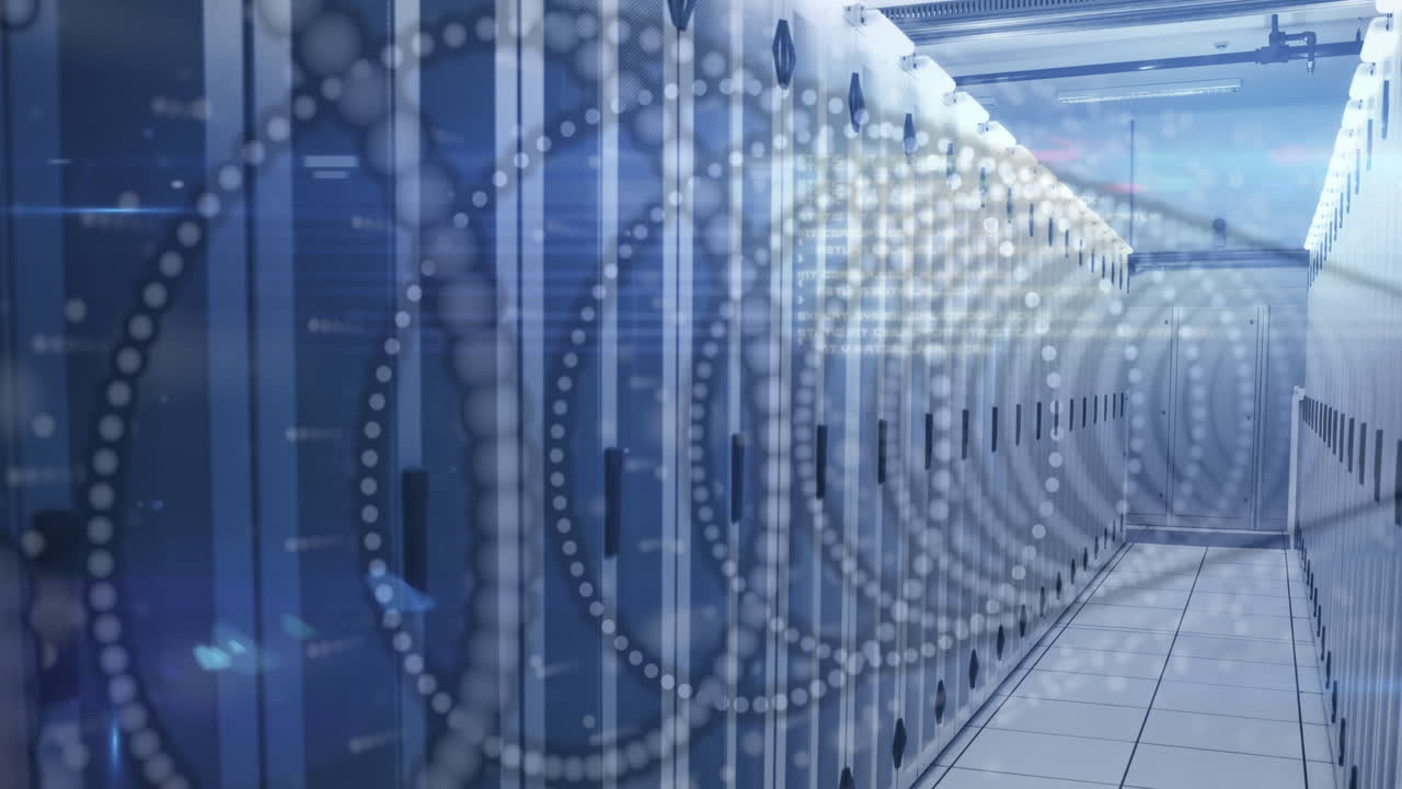 Animation of shapes and spots over server room