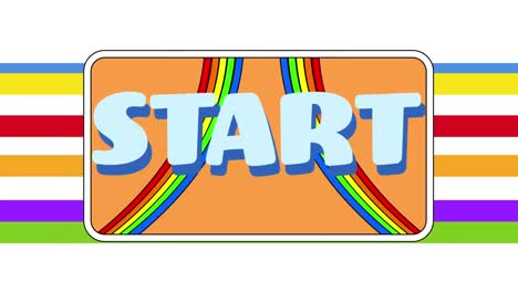 animation of start text over rainbows on white background