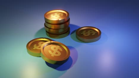 3d render gold coins on casino table