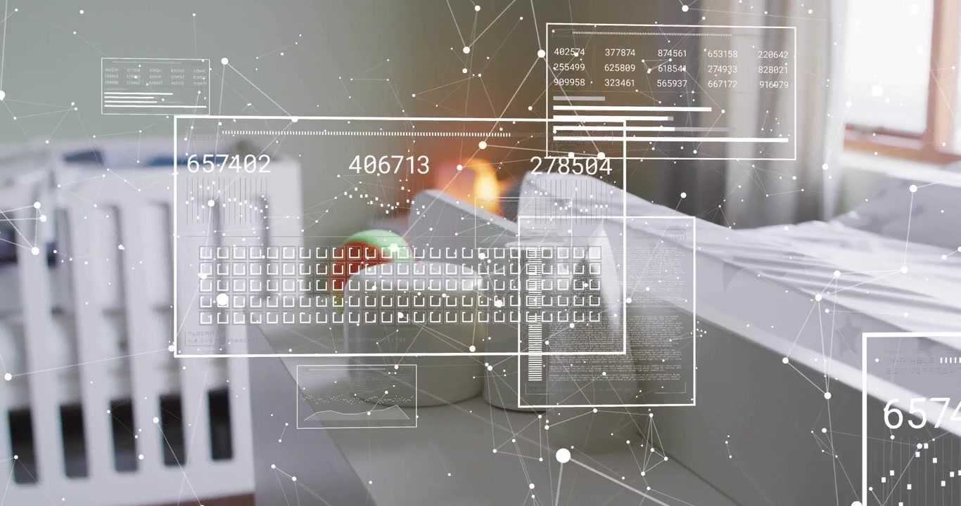 At 2-second mark digital overlays fading in and panels sliding over jars and balls visualizing data